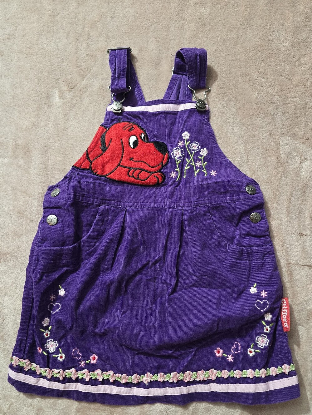 vintage 1990s Clifford the Big Red Dog purple corduroy overall dress Size 4